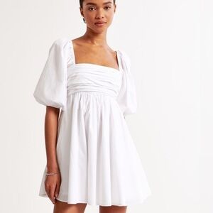 Abercrombie White Emerson Ruched Puff Sleeve Mini Dress Babydoll  XSP